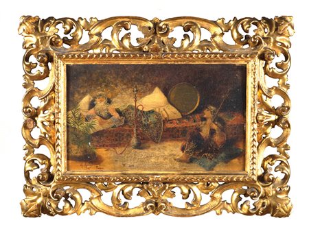 ANTONIO RIVAS Spagna 1845 - 1911 "Harem", tecnica mista su tavola, firmata in...