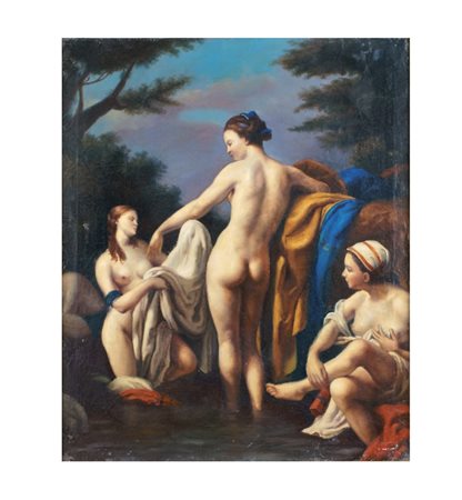 SCUOLA ITALIANA XX Sec. "Le bagnanti", olio su tela, entro cornice 73x60 cm.