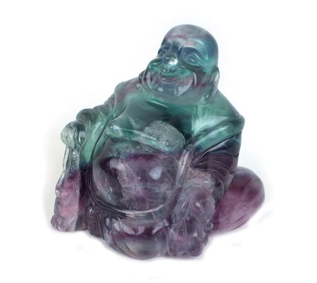 SCULTURA IN TORMALINA BICOLORE Cina, fine XIX Sec. raffigurante un Buddha h....