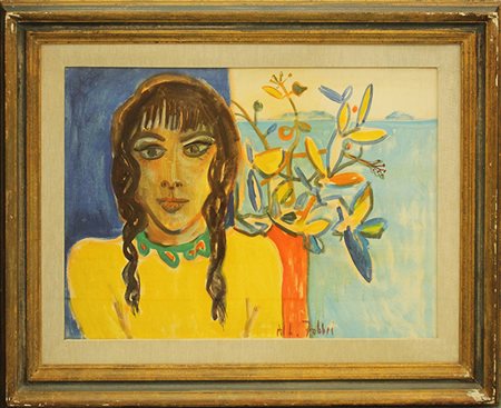 ALFREDO FABBRI, "Figura con paesaggio", anni 70