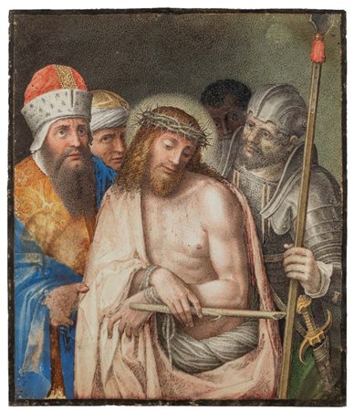 Scuola Romana del XVIII secolo () Ecce Homo Tempera su pergamena mm 191x168...