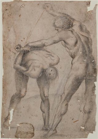 Scuola toscana del XVII secolo () Studio di lotta tra figure Pietra nera e...