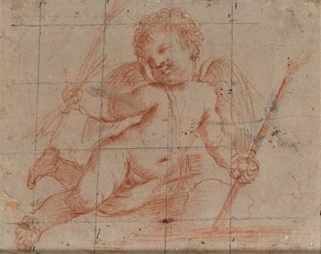 Scuola Emiliana del XVII secolo () Studio di Amore Pietra rossa su carta mm...