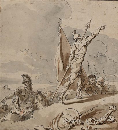 Scuola veneta del XVIII secolo () Scena di battaglia penna e inchiostro...