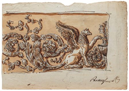 Scuola Romana del XVIII secolo () Recto: Studio di bassorilievo con grifone e...