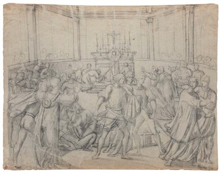 Francesco Podesti (Ancona 1800 - Roma 1895) Studio per scena storica Pietra...