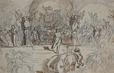 Scuola neoclassica () Studio di scena mitologica matita e inchiostro...