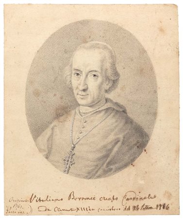 Scuola Romana del XVIII secolo () Ritratto di Vitaliano Borromeo Pietra nera...