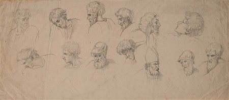 Scuola Italiana del XIX secolo () Studi di teste Matita su carta mm 143x320 -...