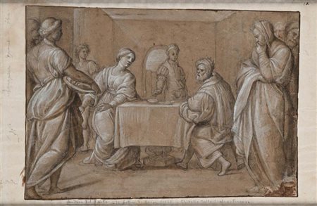 Scuola toscana del XVII secolo () Studio del banchetto di Erode Pietra nera e...