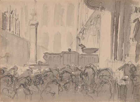 Scuola Italiana del XIX secolo () Verso: Omelia Pontificia - Recto: Studio di...