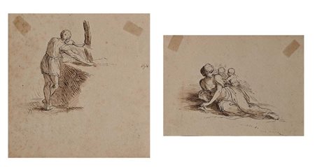 Scuola neoclassica Coppia di studi un uomo che falcia e Studio per Carità...