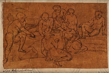 Scuola neoclassica Banchetto romano Inchiostro nero su carta mm 130x190 - con...