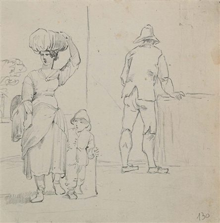 Scuola romana del XIX secolo () Studio di scena di contadini con canefora...