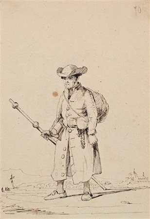 Scuola romana del XIX secolo () Studio di brigante Inchiostro su carta mm...