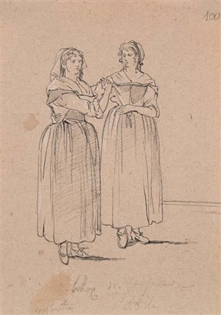 Scuola romana del XIX secolo () Studio di due contadine Matita e gessetto...