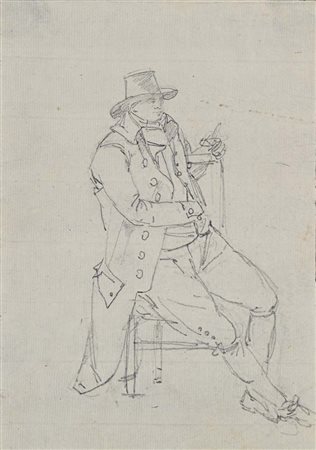 Scuola romana del XIX secolo () Studio di brigante seduto matita su carta mm...