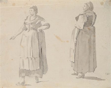 Scuola romana del XIX secolo () Studio di due contadine Inchiostro...