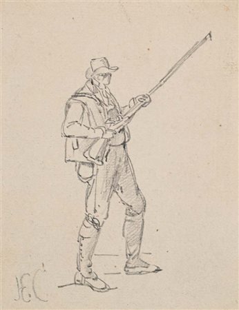 Scuola romana del XIX secolo () Studio di cacciatore Matita su carta mm...