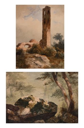 Scuola Italiana del XIX secolo () Coppia di vedute e scene di vita pastorale...