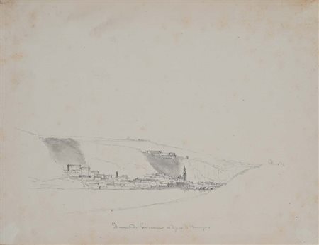 Scuola francese del XIX secolo () Veduta di paese matita su carta mm 210x250...