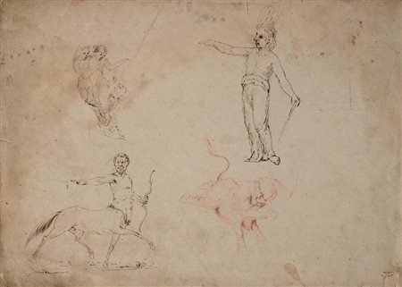 Scuola Italiana del XIX secolo () Studi di tauromachia, centauro e figure...