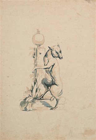 Scuola Italiana del XIX secolo () Studio di volpe Inchiostro acquerellato su...