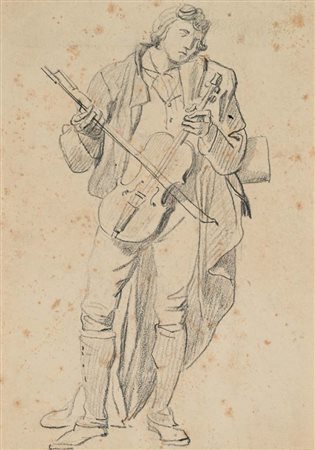 Scuola francese del XIX secolo () Studio di violoncellista matita su carta mm...