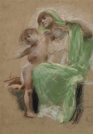 Adolf Hirémy-Hirschl (Temesvár 1860 - Roma 1933) Maternità Pastelli su carta...