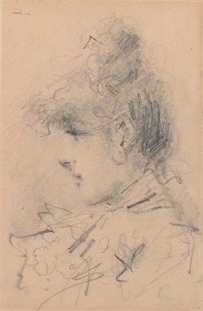 Tranquillo Cremona (Pavia 1837 - Milano 1878) Ritratto di fanciulla di...