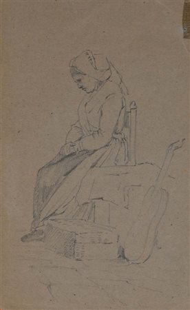 Ettore Ferrari (Roma 1845 - Roma 1929) Studio di anziana ciociara Matita su...