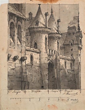 Scuola Italiana del XIX secolo () Studio per portale di castello Inchiostro e...