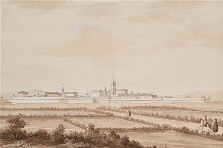 Scuola Italiana del XIX secolo () Veduta di Grosseto Vecchia Incisione con...