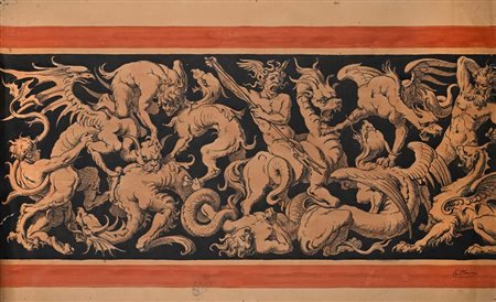 Cleomene Marini (Selci 1853 - 1917) Studio di grottesca China e tempera su...