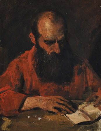 Scuola Italiana del XIX secolo () Studio di Uomo mentre legge olio su carta...