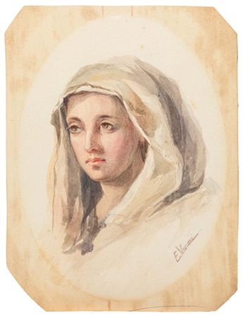 Emilio Vasarri (1862 - 1928) Madonna Acquerelli su cartoncino mm235x180