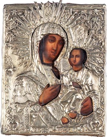 Scuola russa del XIX secolo () Madonna col Bambino tempera su tavola cm...