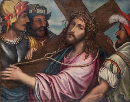 Niccolò Frangipane (Padova? 1555 - 1600) Cristo portacroce olio su tela cm...