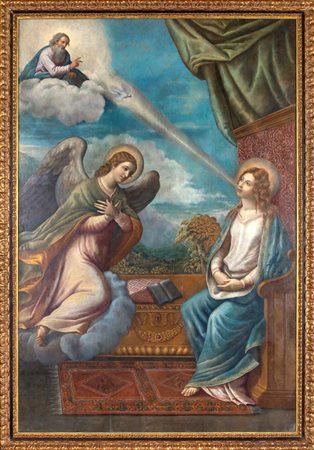 Pittore del XVIII secolo () Annunciazione olio su tela cm 267x179,5 - con...