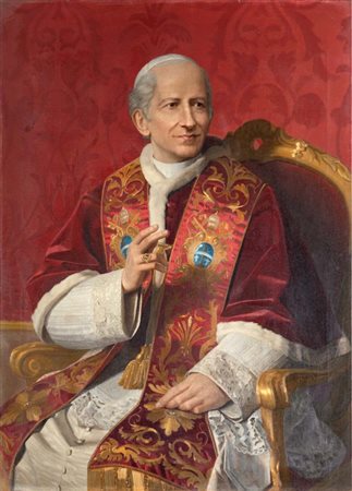 Pittore romano del XIX secolo () Ritratto di Papa Leone XIII olio su tela cm...