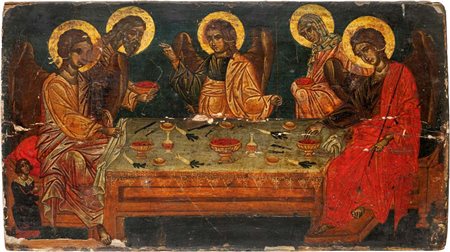 Scuola Veneto Cretese del XVI secolo () La Trinità Olio su tavola cm 31x54 La...