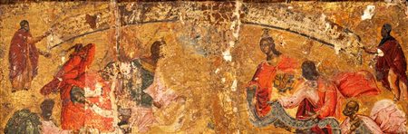 Scuola Veneto Cretese del XVI secolo () Cuspide centinata a fondo oro con...