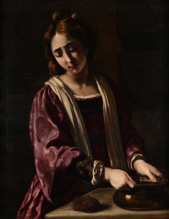 Pittore caravaggesco del XVII secolo (0 - 0) Maria Maddalena Olio su tela cm...