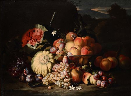 Abraham Brueghel (Anversa 1631 - Napoli 1697) Natura morta con frutta olio su...