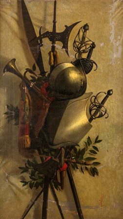 Pittore della prima metà del XIX secolo () Trofeo d'armi olio su tela cm...