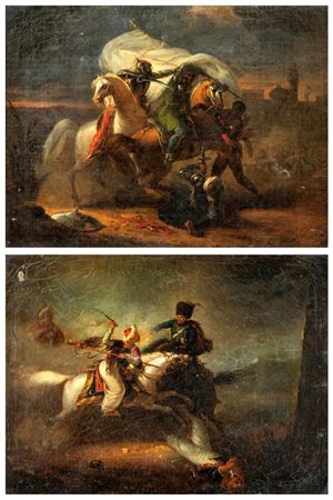 Pittore della fine del XVIII secolo () Coppia di Battaglie - Scontro tra...