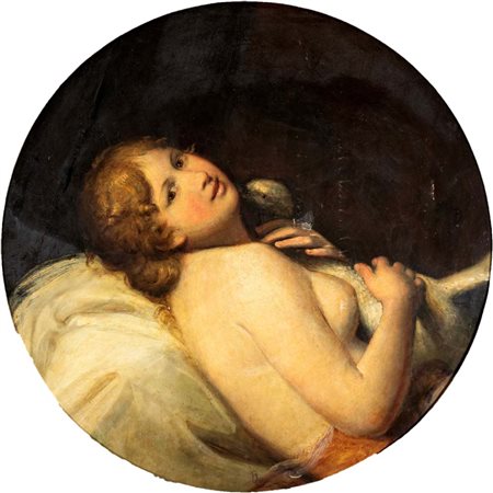 Pittore degli inizi del XIX secolo () Leda e il Cigno olio su tela cm 82x81 -...