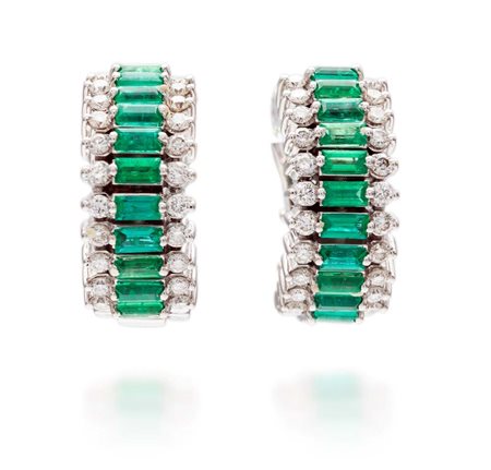 D&D Gioielli - Coppia di orecchini in oro, brillanti e smeraldi Oro bianco...
