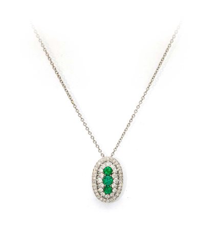 D&D Gioielli - Pendente oro bianco, brillanti e smeraldi Oro bianco 750/000....