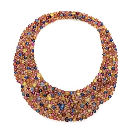 Michele della Valle, importante collana in oro, rubini, zaffiri e topazi Oro...